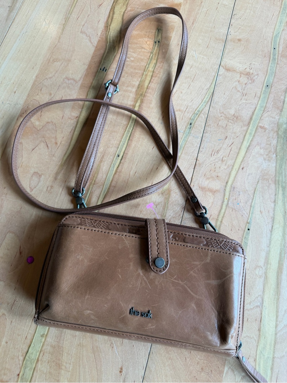 The Sak Tan Leather Crossbody Wallet Clutch